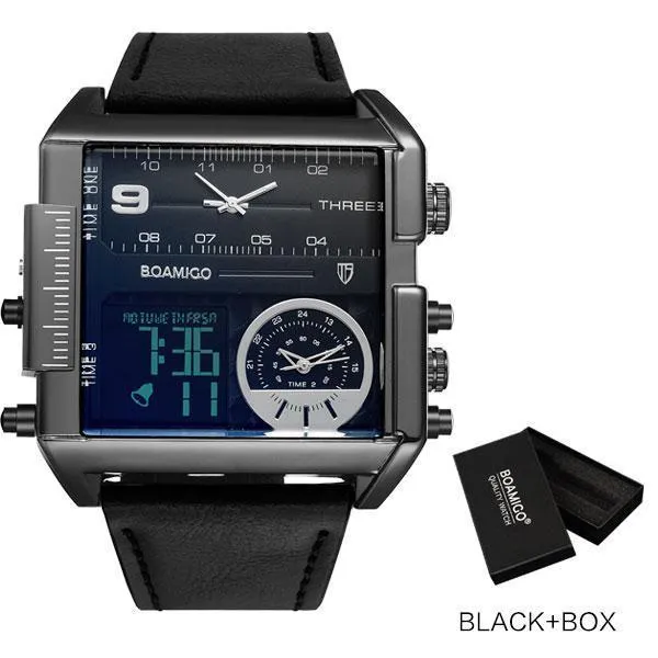 Waterproof Digital Leather Strap Wristwatch