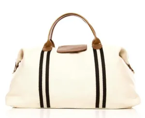 WHITE CANVAS STRIPED DUFFEL