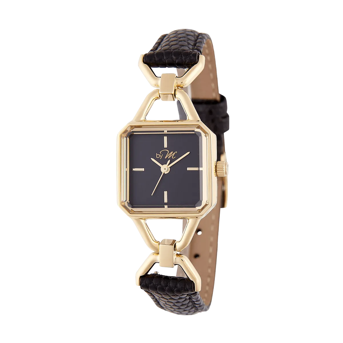 WL004BK Gold Watch with Black Leather Strap