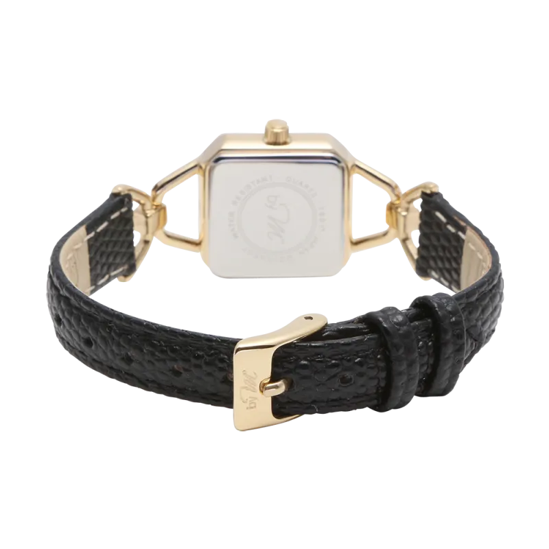 WL004BK Gold Watch with Black Leather Strap