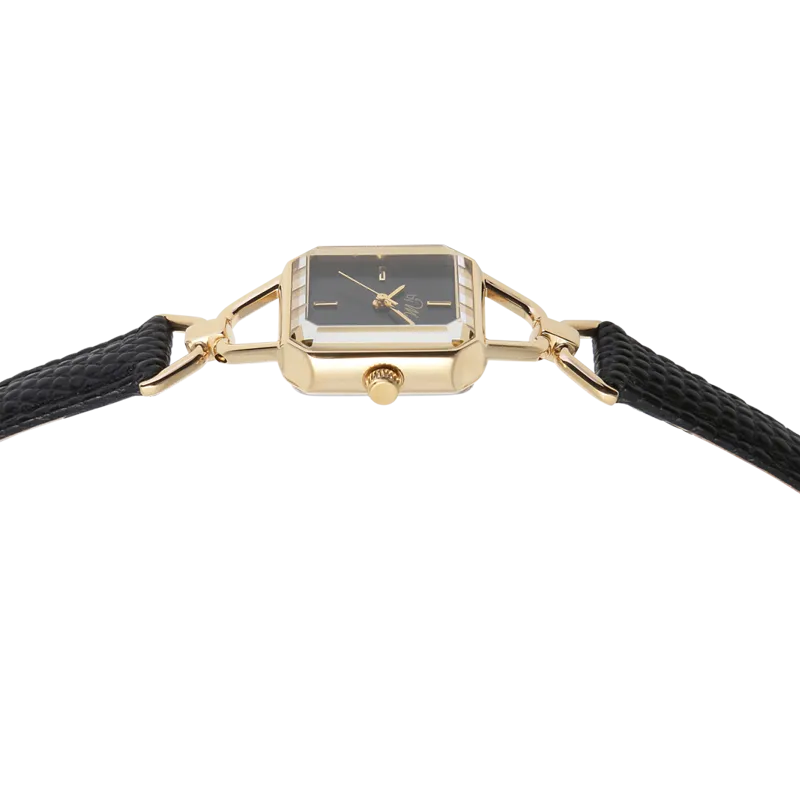 WL004BK Gold Watch with Black Leather Strap