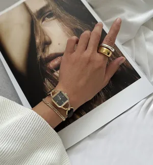 WL004BK Gold Watch with Black Leather Strap