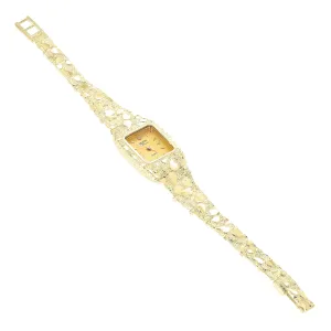 Women's 14k Yellow Gold Nugget Link Bracelet Geneve Diamond Wrist Watch 7.5"