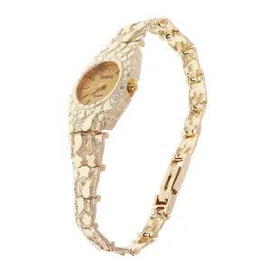 Women's 14k Yellow Gold Nugget Link Bracelet Geneve Wrist Watch 7.5" 31.2 grams