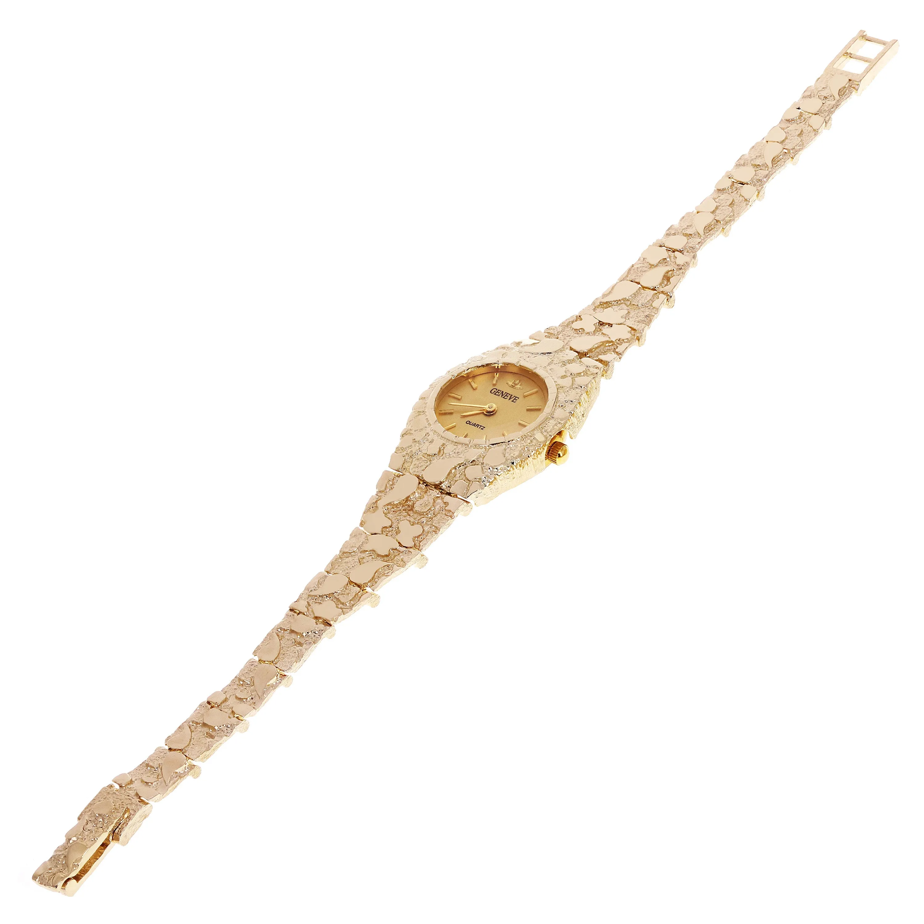 Women's 14k Yellow Gold Nugget Link Bracelet Geneve Wrist Watch 7.5" 31.2 grams