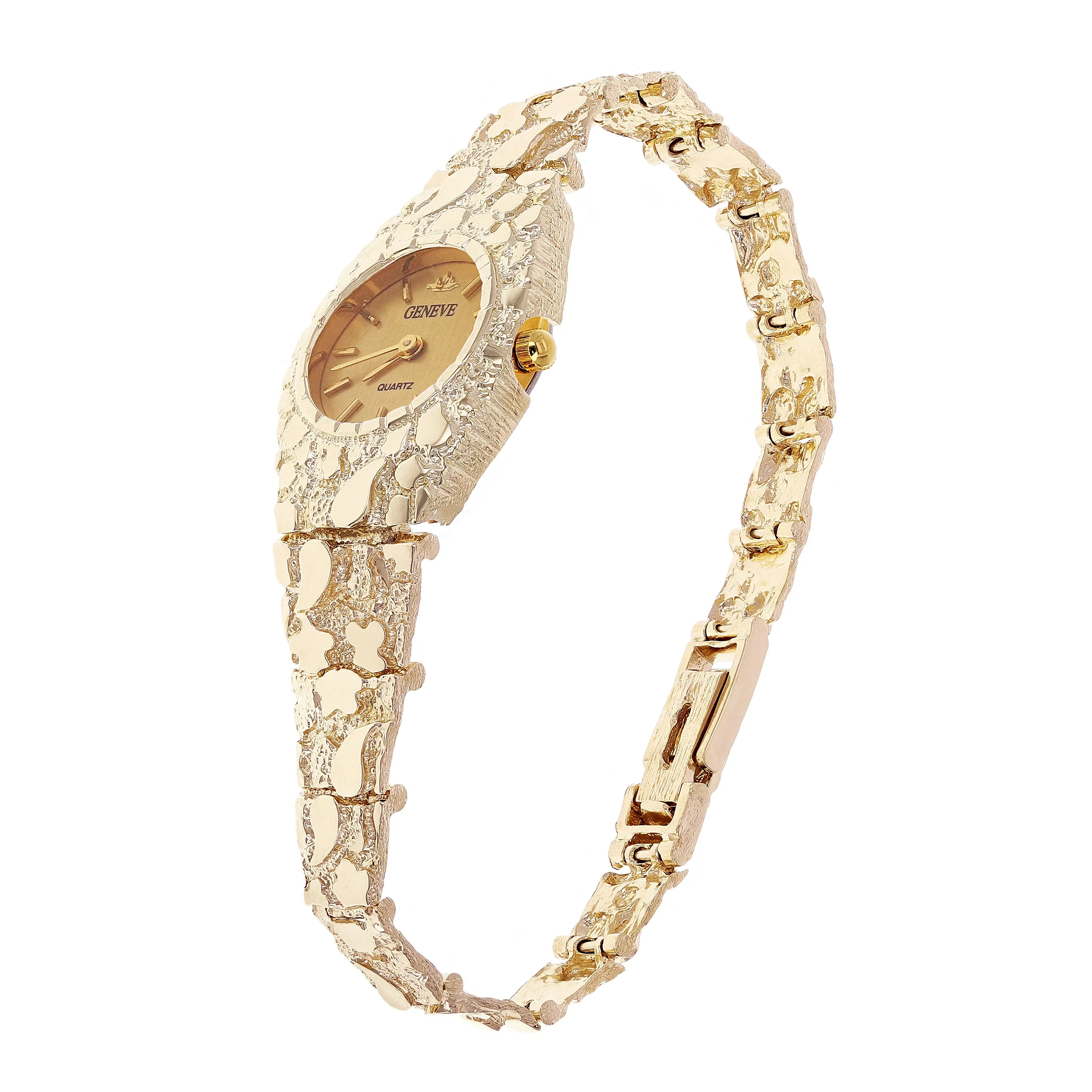 Women's 14k Yellow Gold Nugget Link Bracelet Geneve Wrist Watch 7.5" 31.2 grams