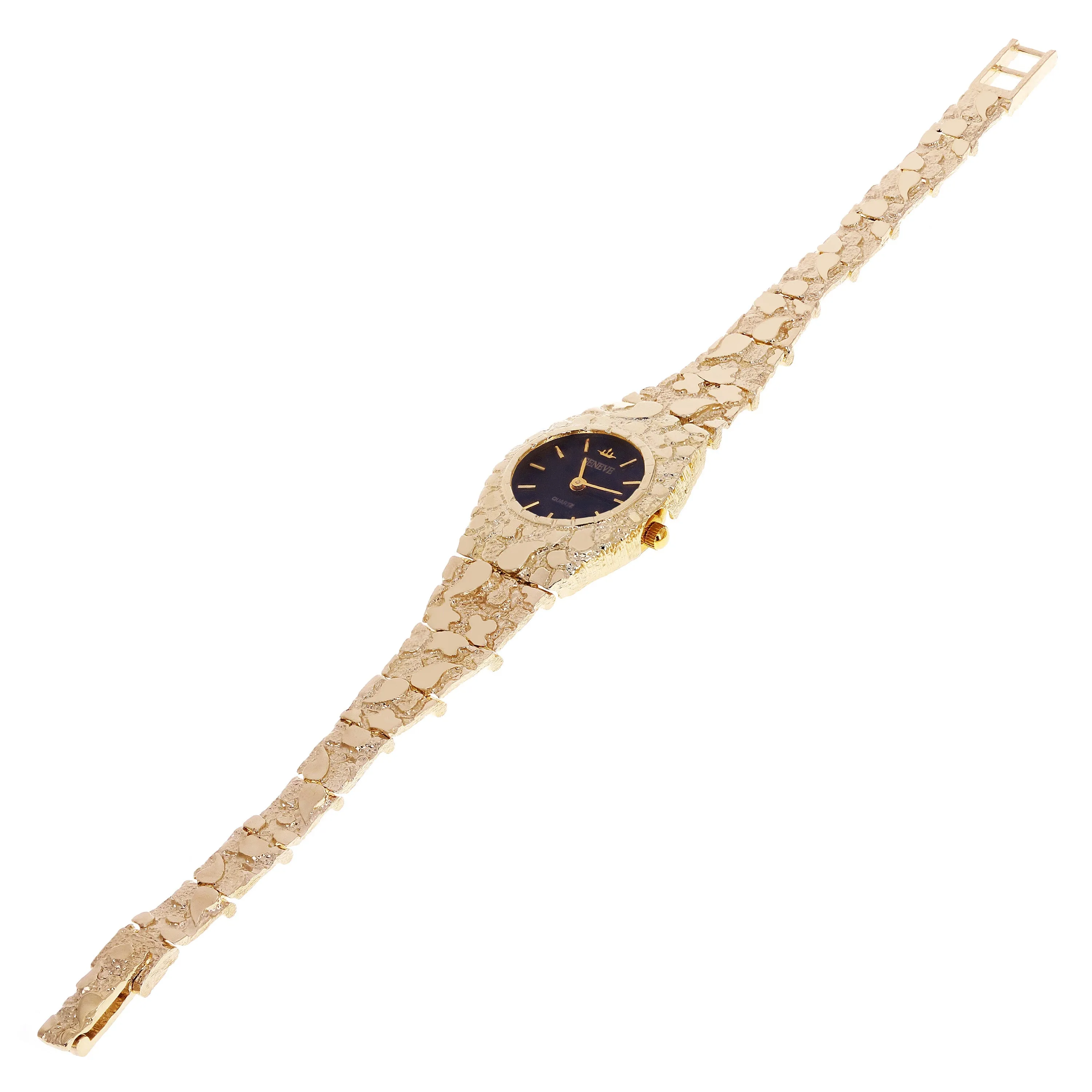 Women's 14k Yellow Gold Nugget Link Bracelet Geneve Wrist Watch 8" 33.3 grams