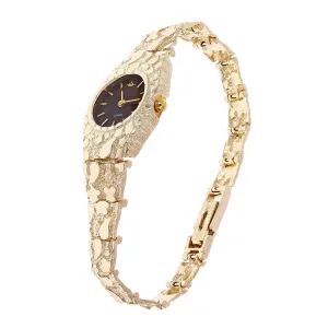Women's 14k Yellow Gold Nugget Link Bracelet Geneve Wrist Watch 8" 33.3 grams