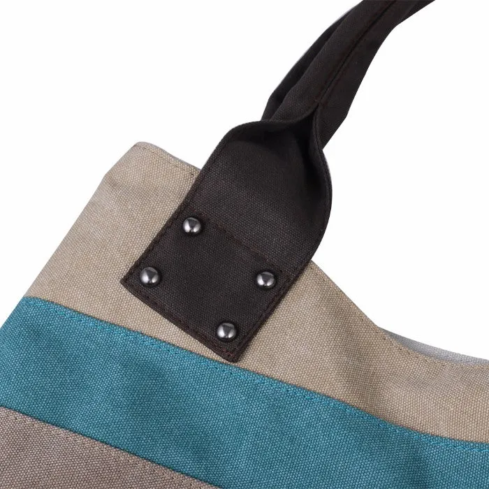 Womens Patchwork Striped Canvas Hobo Shoulder Handbag Multi-Color Casual Messenger Tote Bag