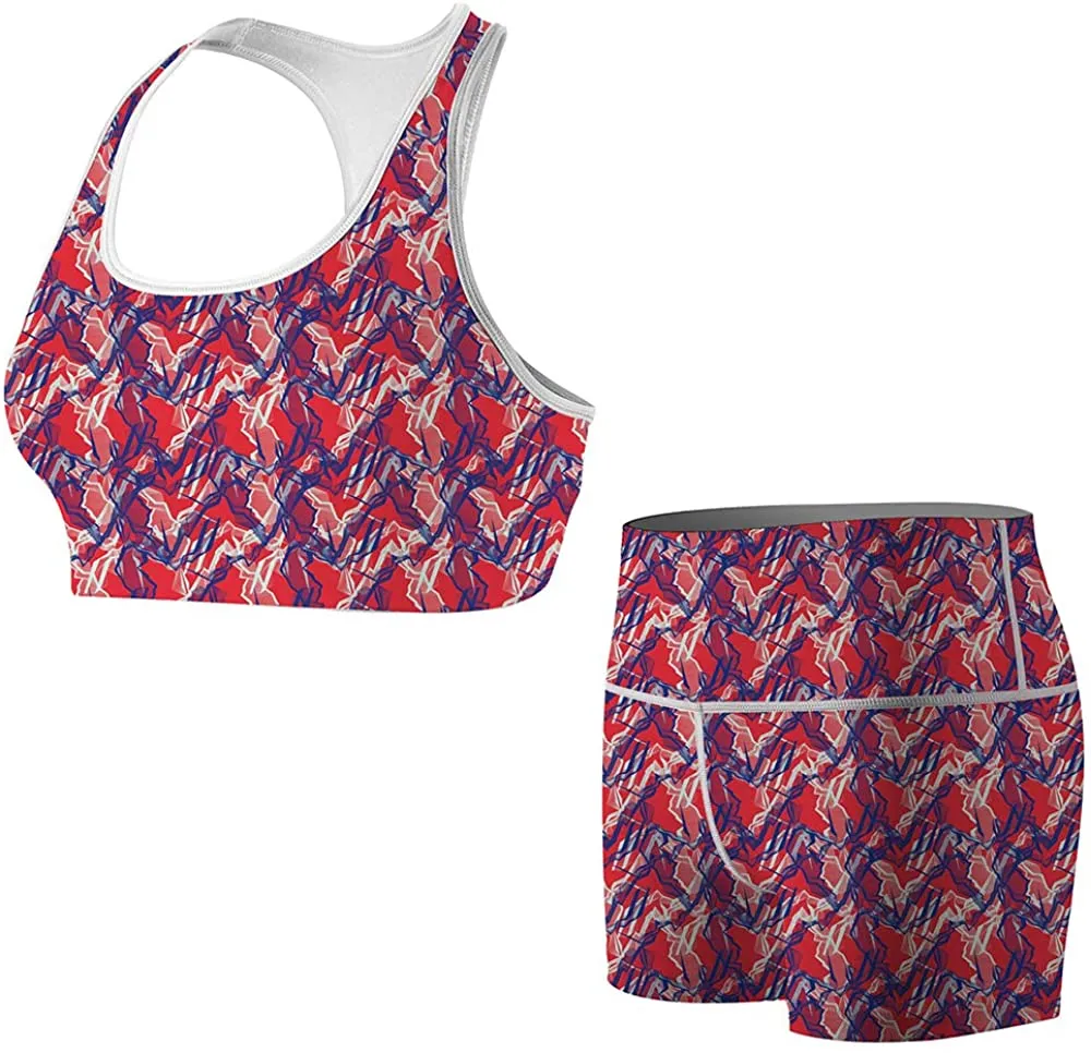 Women's Pink Abstract Compression Shorts Fight Shorts