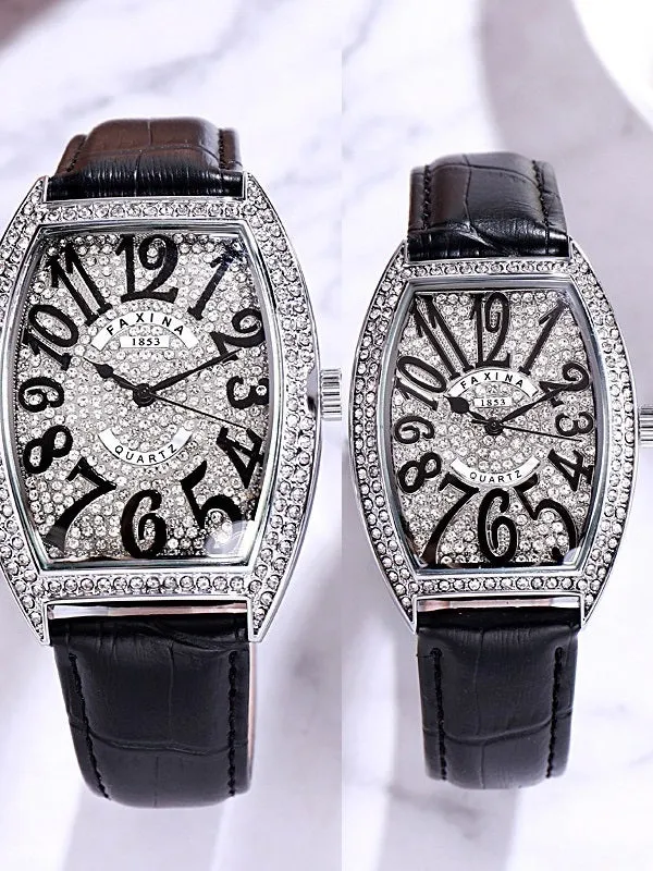 Women's watch Barrel shape with siamond leather strap couple fashion quartz watch