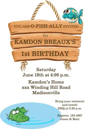 WOODEN SIGN, FISH AND ALLIGATOR CUSTOM INVITATION