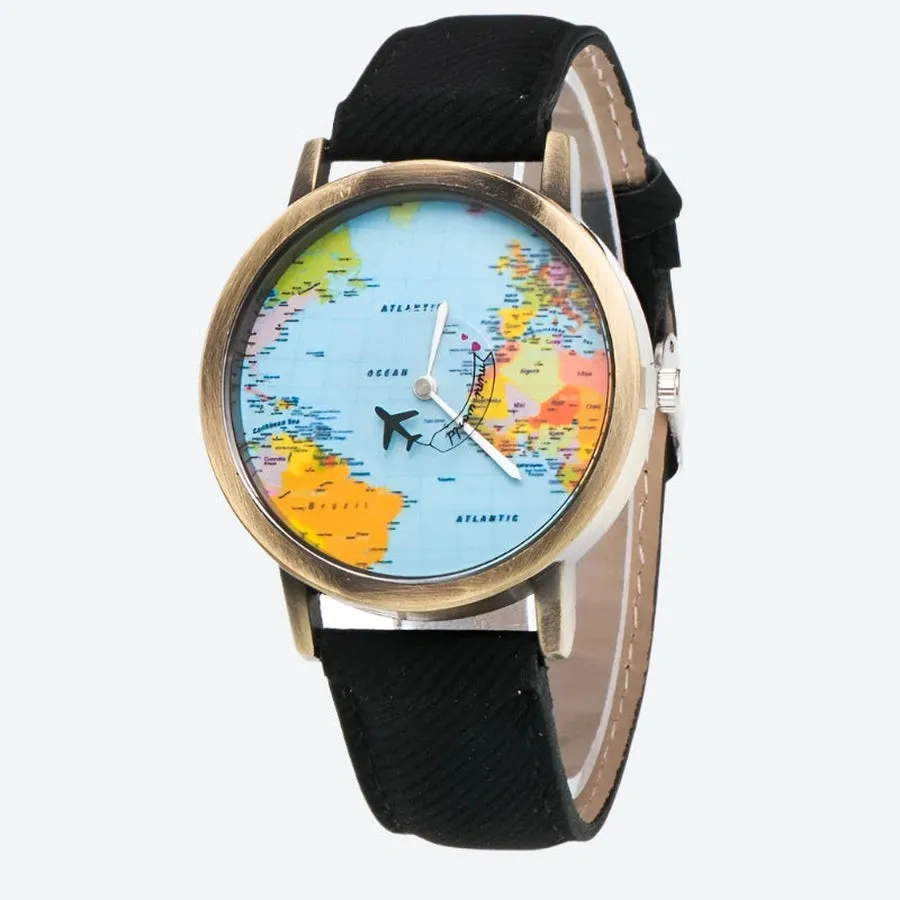 World Map Design Analog Wrist Watches
