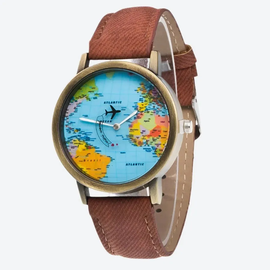 World Map Design Analog Wrist Watches