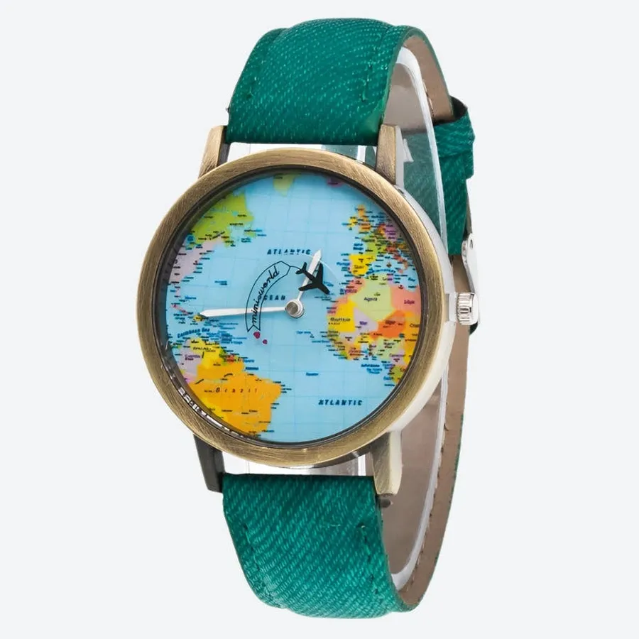 World Map Design Analog Wrist Watches
