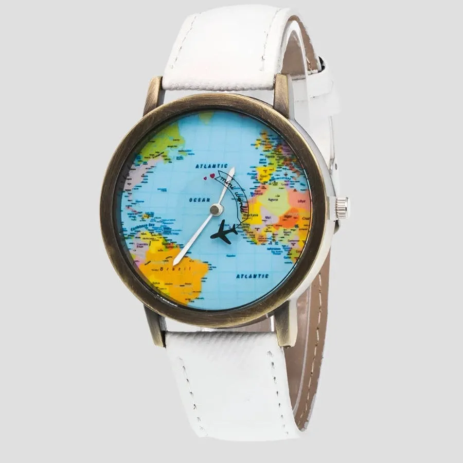 World Map Design Analog Wrist Watches