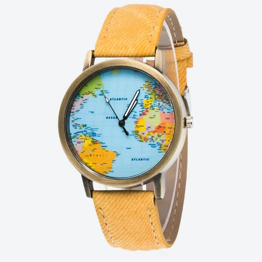 World Map Design Analog Wrist Watches