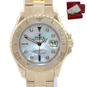 Yellow GOLD Ladies Rolex Yacht-Master 169628 White MOP Diamond Dial Watch Box