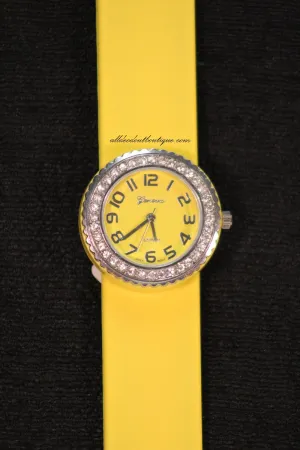 Yellow/Yellow Clear Rhinestone | Silicone Snap Band