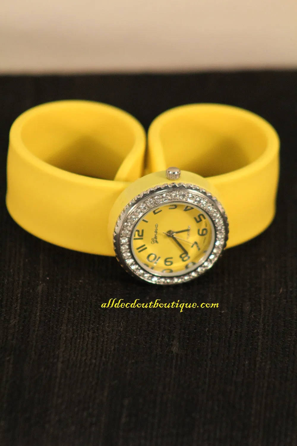 Yellow/Yellow Clear Rhinestone | Silicone Snap Band