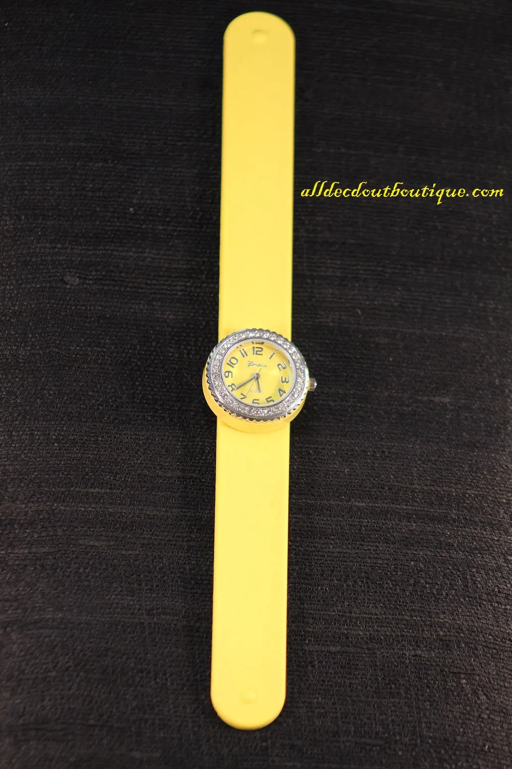 Yellow/Yellow Clear Rhinestone | Silicone Snap Band