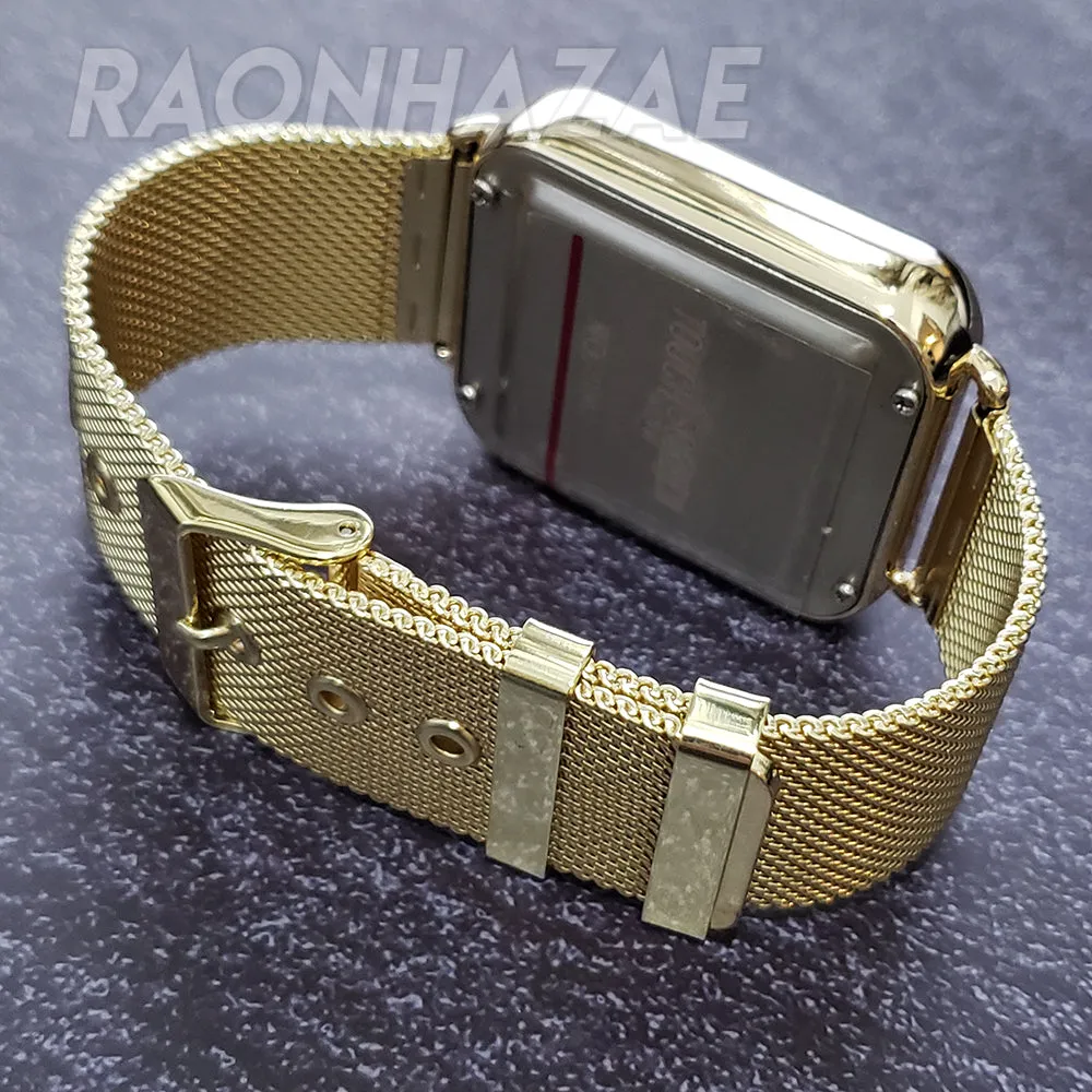 YIZZY Digital Smart Watch Touch Screen Metallic Mash Band Square Gold Watch GM03