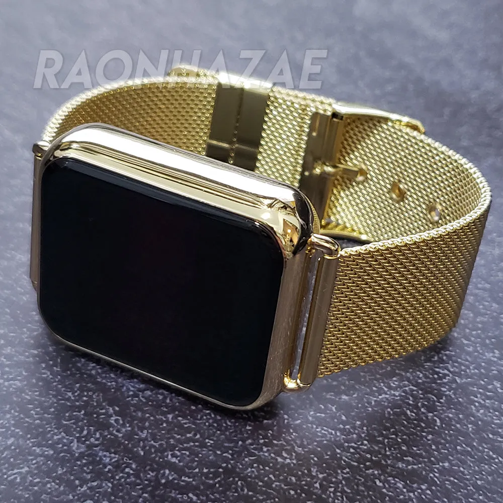 YIZZY Digital Smart Watch Touch Screen Metallic Mash Band Square Gold Watch GM03