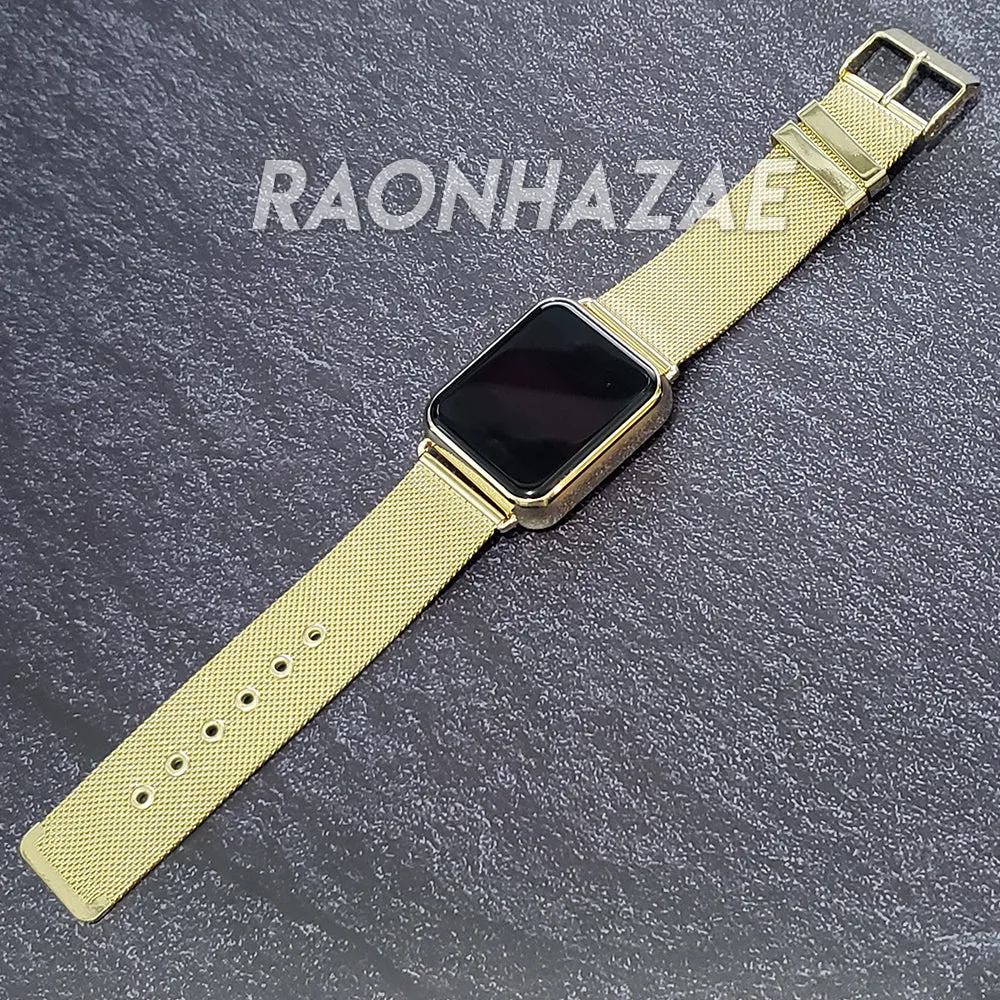 YIZZY Digital Smart Watch Touch Screen Metallic Mash Band Square Gold Watch GM03