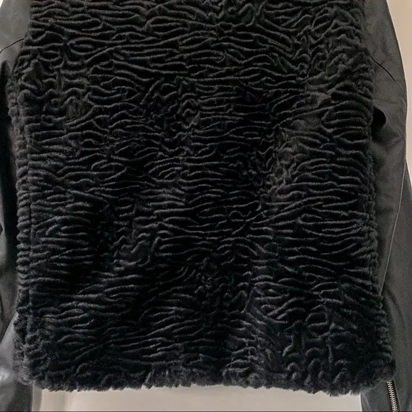 ZARA Black Faux Fur and Vegan Leather Moto Jacket Size Medium