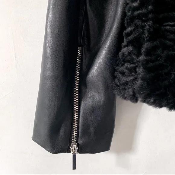 ZARA Black Faux Fur and Vegan Leather Moto Jacket Size Medium