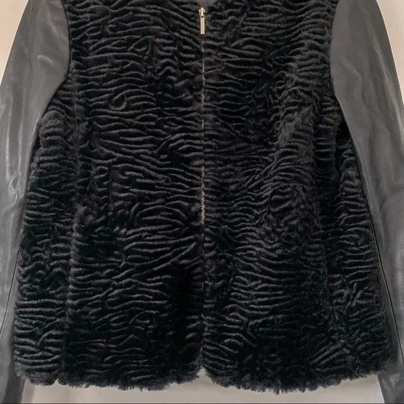 ZARA Black Faux Fur and Vegan Leather Moto Jacket Size Medium